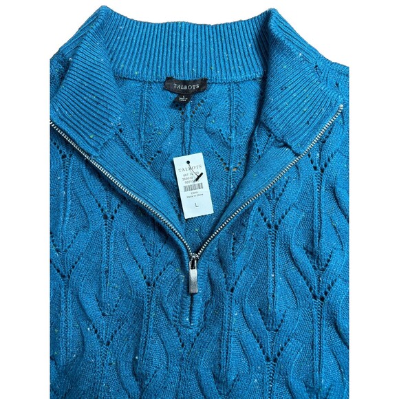 Talbots NWT  Women CABLE KNIT PONCHO - TEAL OCEAN TWEED  Sz Large - Picture 4 of 4